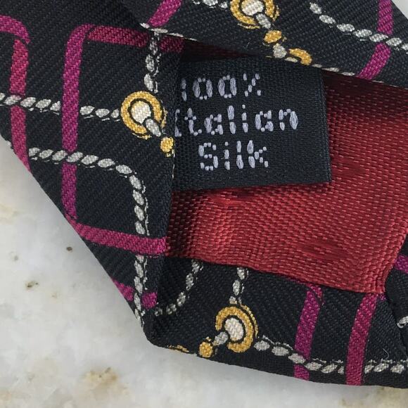 HENRY GRETHEL BLACK BURGUNDY GOLD WHITE ALL SILK TIE0 - Picture 5 of 11